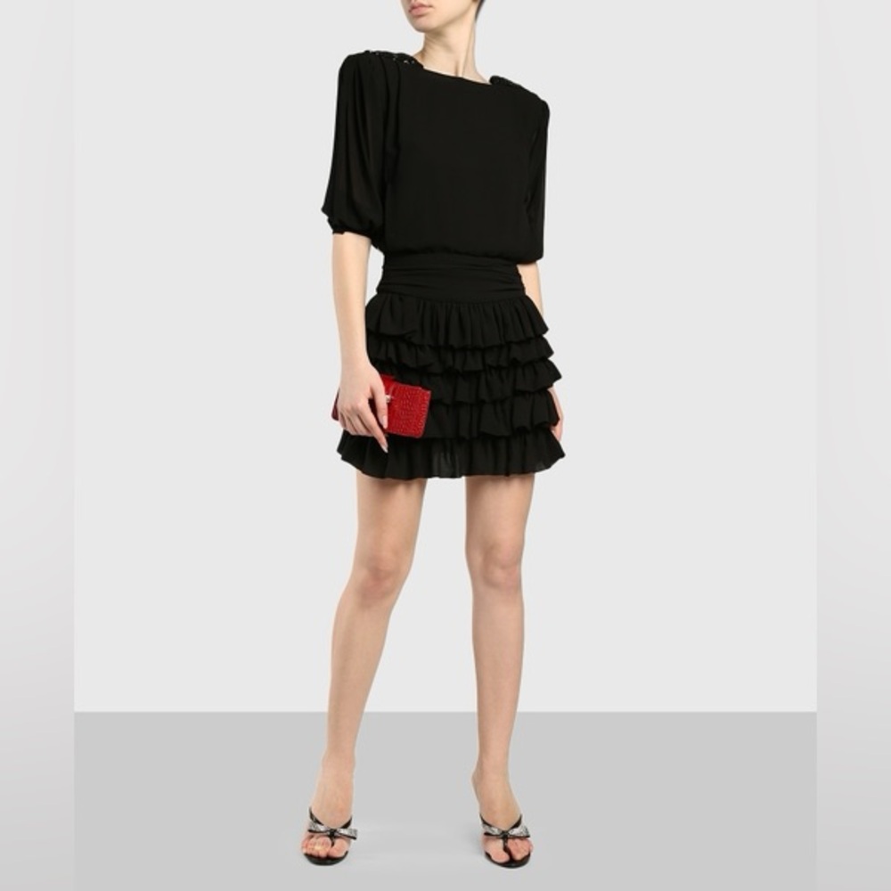 Yves Saint Laurent Black Silk Ruffled Cocktail Dress size 36